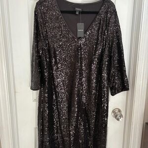 Torrid Black Sequin Sheath Dress V-Neck 3/4 Sleeve